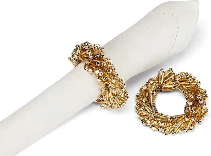Abbott - Beaded Napkin Ring-Gold-3"D