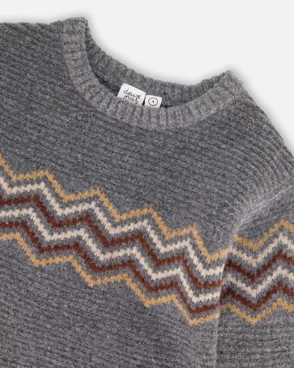 DEUX PAR DEUX- KIDS' DARK HEATHER GRAY KNIT SWEATER - Image 5