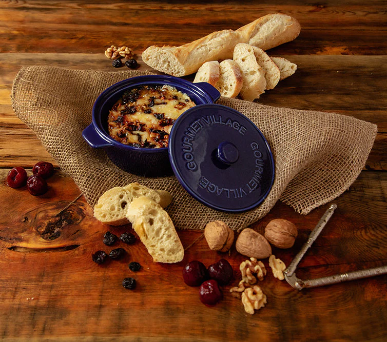 GOURMET DU VILLAGE- NAVY BLUE CERAMIC BAKER GIFT SET WITH CHERRY WALNUT BRIE TOPPING - Image 3