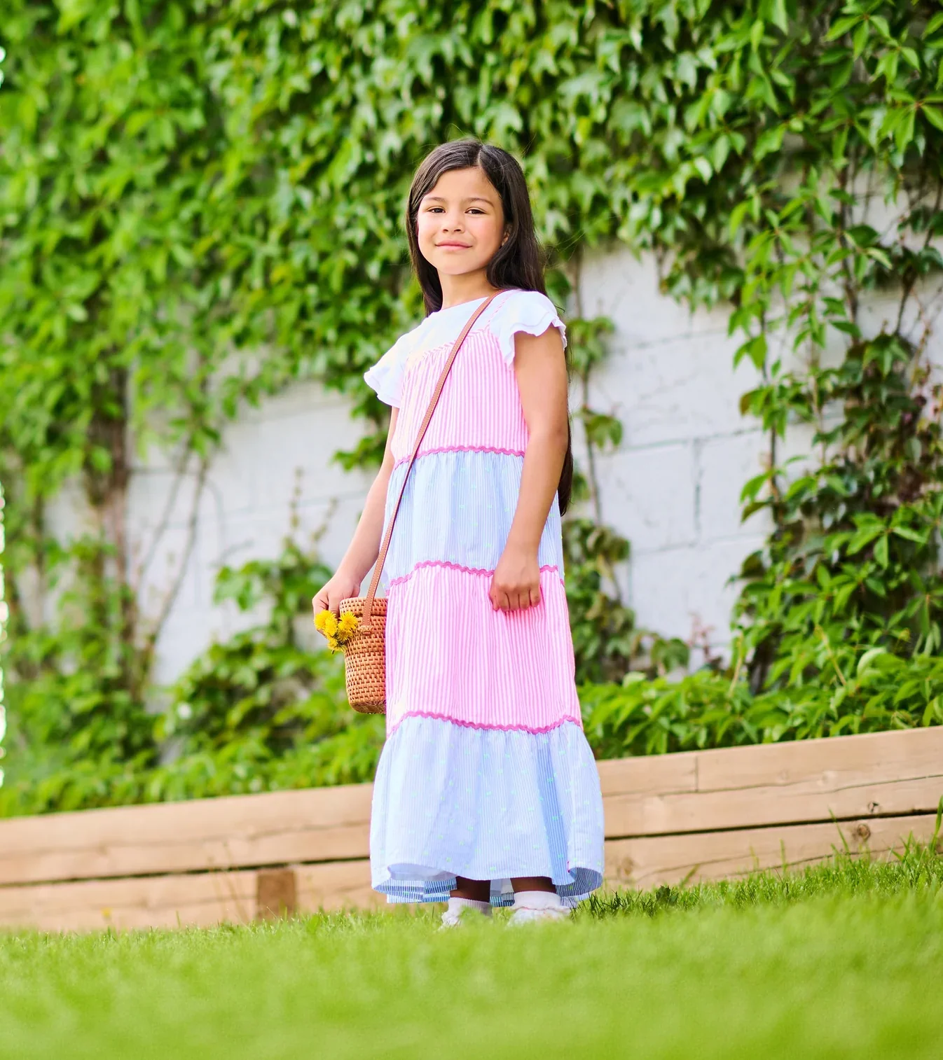 HATLEY -  KIDS MIXED SEERSUCKER STRAPPY MIDI DRESS - Image 3