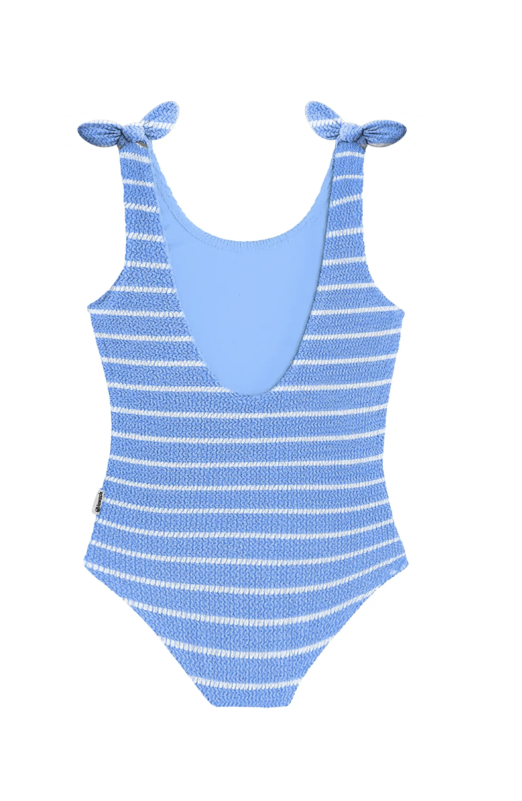 LIMEAPPLE -Kaya Crinkle Bow Tie One Piece - Blue Stripe - Image 2