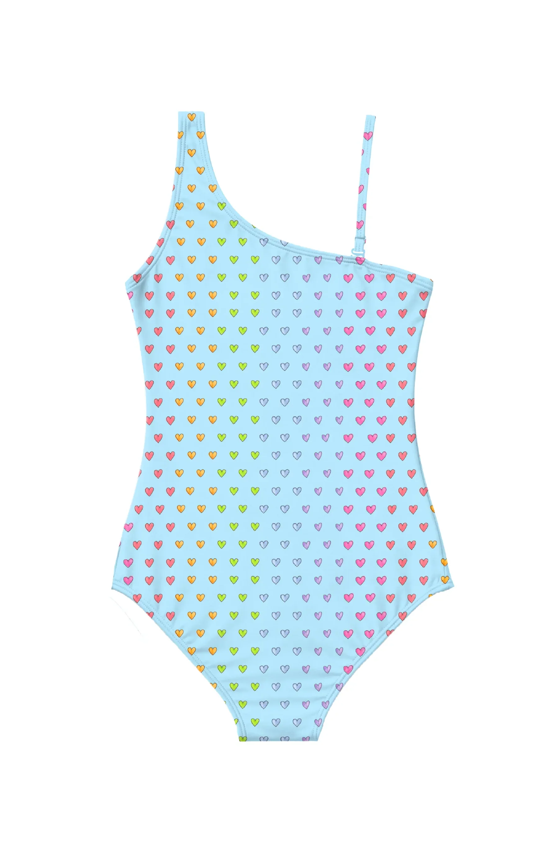 LIMEAPPLE -Rhea Multicolor Heart Printed One Shoulder One Piece Swimsuit - Image 2