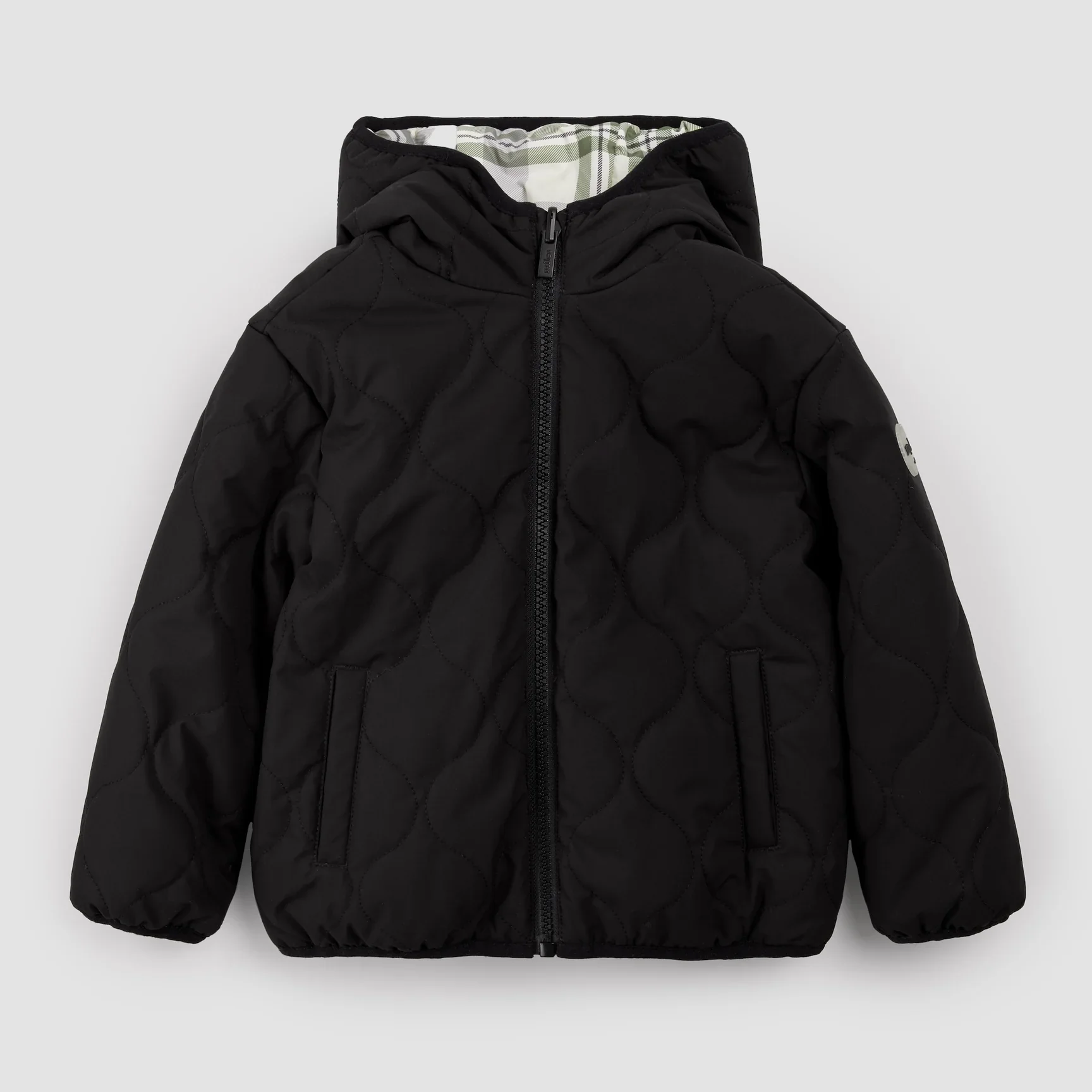 MILES THE LABEL- KIDS Winter Moss Plaid Print on Black Reversible Jacket - Image 2