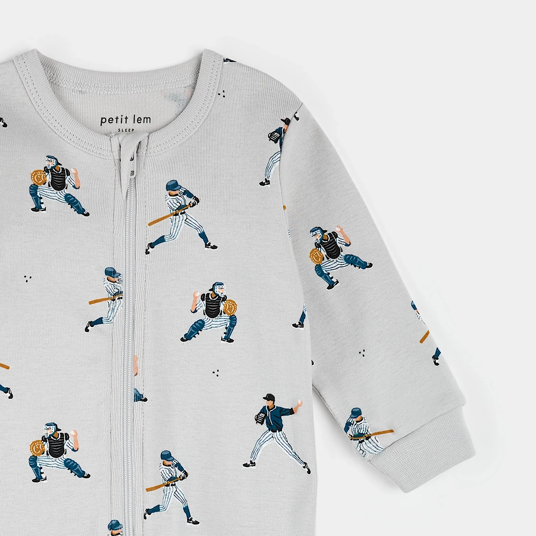 PETIT LEM- Baby Baseball Player Print on Lunar Rock Sleeper - Image 2