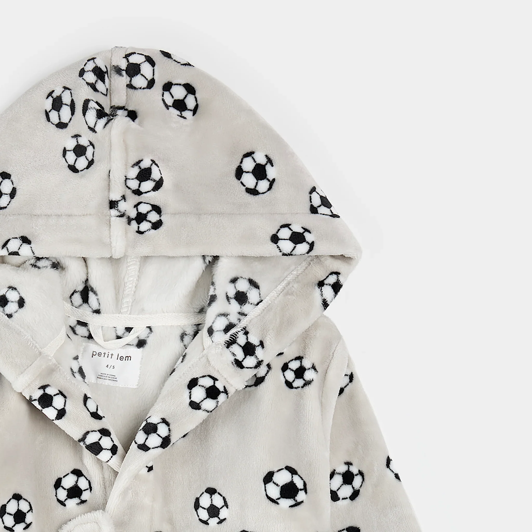 PETIT LEM- Kids Soccer Ball Print on Lunar Rock Plush Robe (8-14) - Image 3