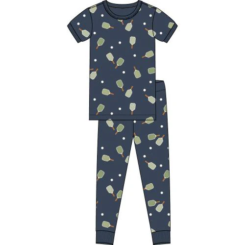 PETIT LEM- Kids Pickleball Print on Dress Blue Short-Sleeved PJ Set (8-14) - Image 3
