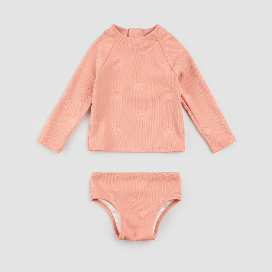 MILES THE LABEL- BABY RIBBED LONG-SLEEVE RASHGUARD SWIM SET