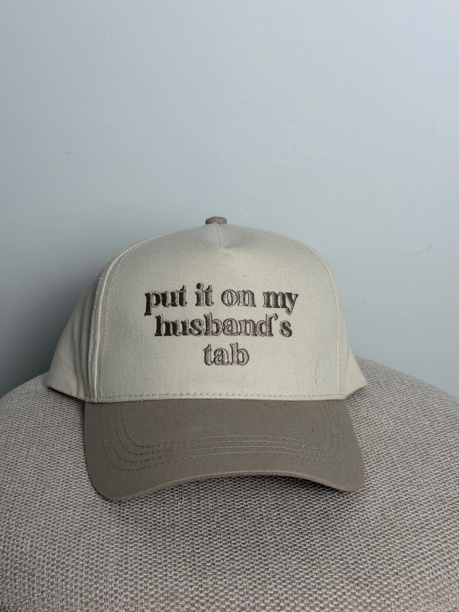 PUT IT ON MY HUSBAND'S TAB EMBROIDERY CANVAS CAP