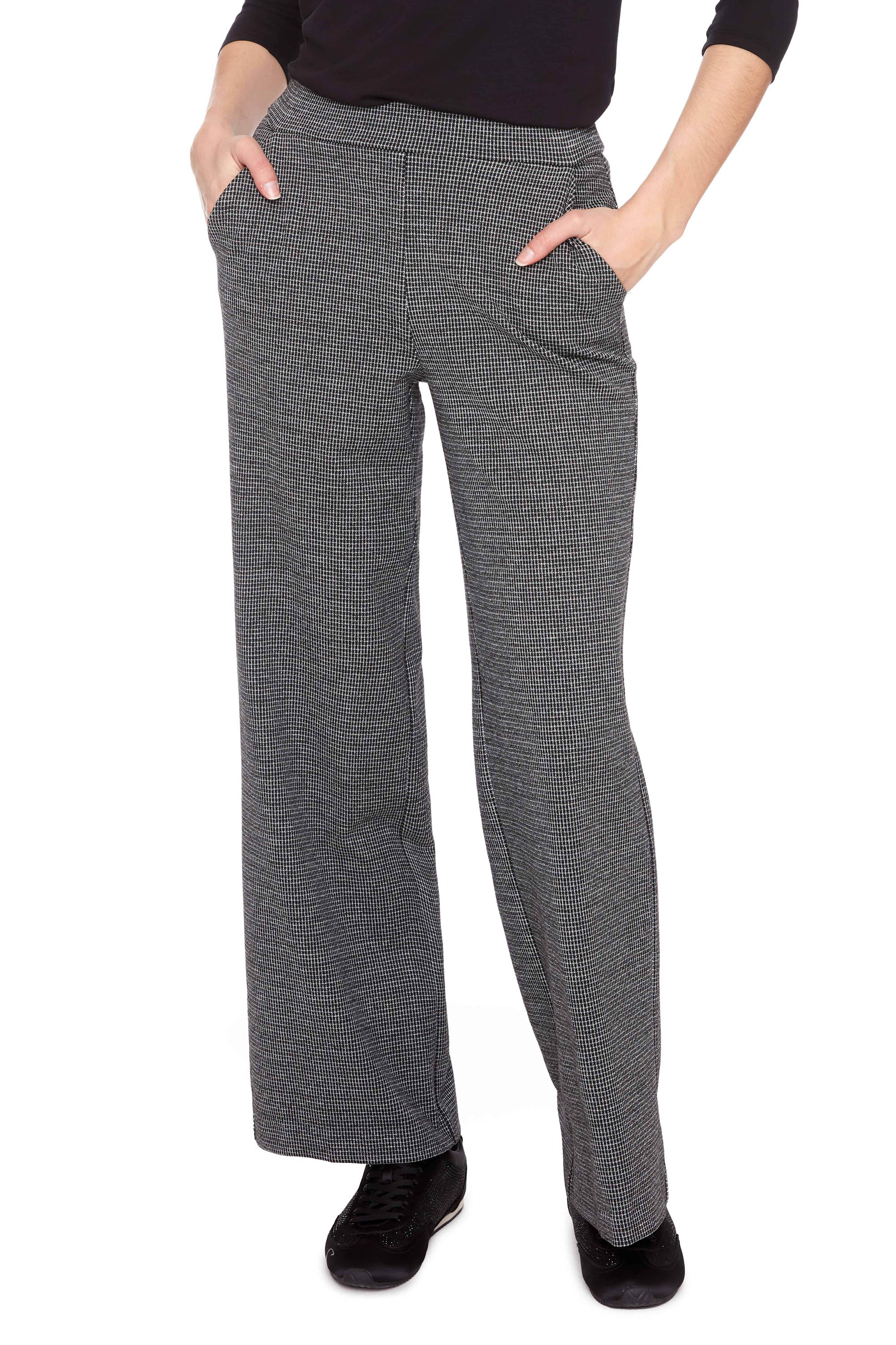UP! PANT- WOMEN'S CHECK PRINT KNIT WIDE-LEG FULL-LENGTH PANT - Image 3