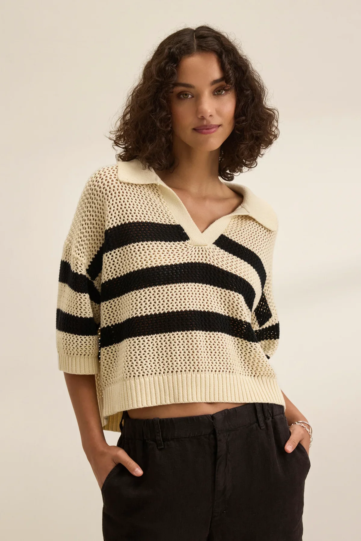 VELVET- Women's york cotton cashmere mesh sweater polo