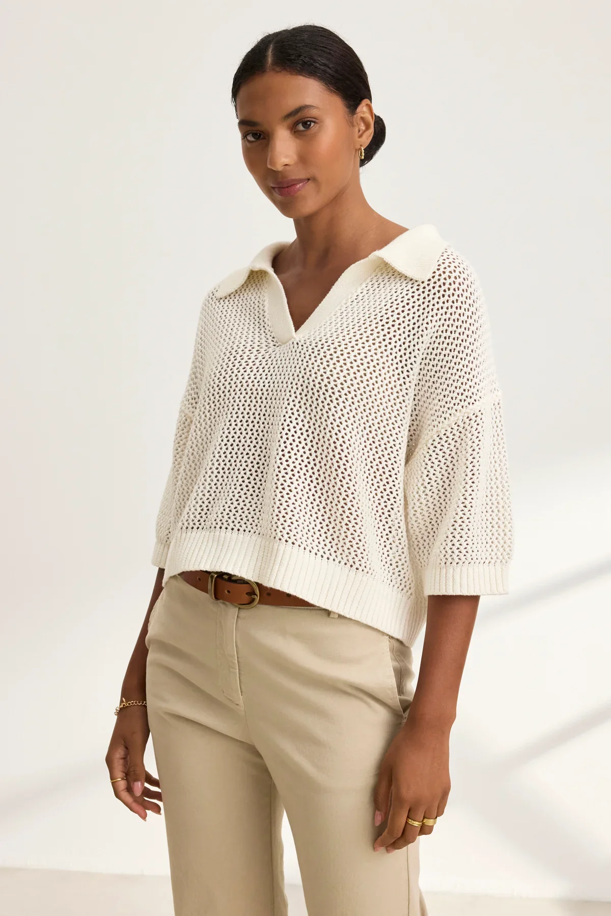 VELVET- Women's york cotton cashmere mesh sweater polo - Image 2